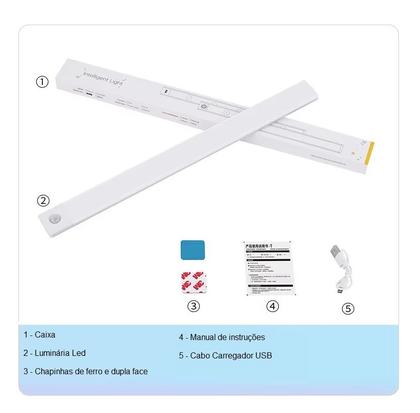 Imagem de Luminária Elegante Fina LED Sem Fio com Sensor de Presença - 60cm - Shark Blue