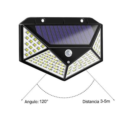 Imagem de Luminária Energia Solar Parede Kit 5 unidades 100 Led Sensor Presença 3 Funções Lampada