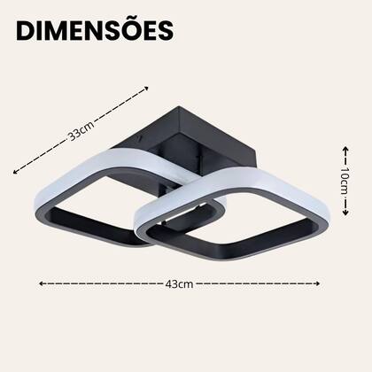 Imagem de Luminária Grande 33x33cm Plafon Teto Pendente Duplo Quadrado Led Sobrepor 24W Luz Quente ou Fria