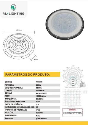 Imagem de Luminária Industrial Led UFO 200w Ip66