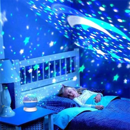 Imagem de Luminária Infantil Abajur Projetor Lua e Estrelas Giratória