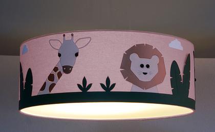 Imagem de Luminária Infantil Plafon Safari Cúpula Tecido Rosa bebê 40x15