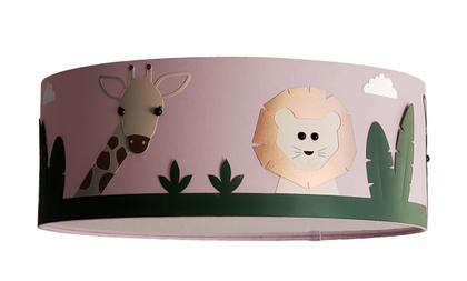 Imagem de Luminária Infantil Plafon Safari Cúpula Tecido Rosa bebê 40x15