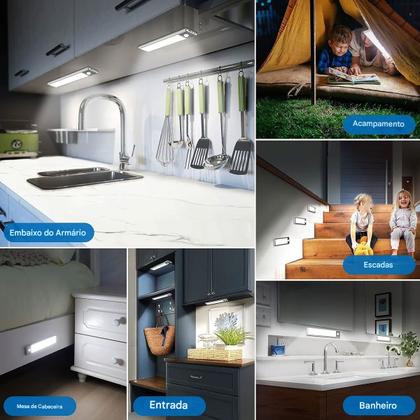 Imagem de Luminaria LED 3 Tons Sensor de Presença Movimento 3 Modos USB Bateria Recarregavel Armario Closet Quarto Sala Escada