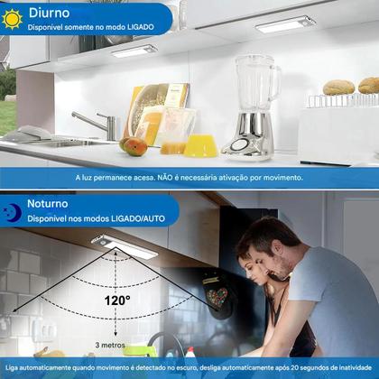 Imagem de Luminaria LED 3 Tons Sensor de Presença Movimento 3 Modos USB Bateria Recarregavel Armario Closet Quarto Sala Escada