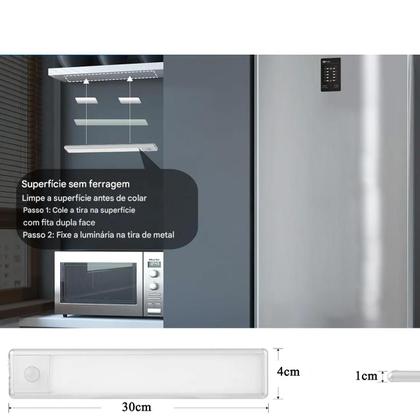 Imagem de Luminaria LED 3 Tons Sensor de Presença Movimento 3 Modos USB Bateria Recarregavel Armario Closet Quarto Sala Escada