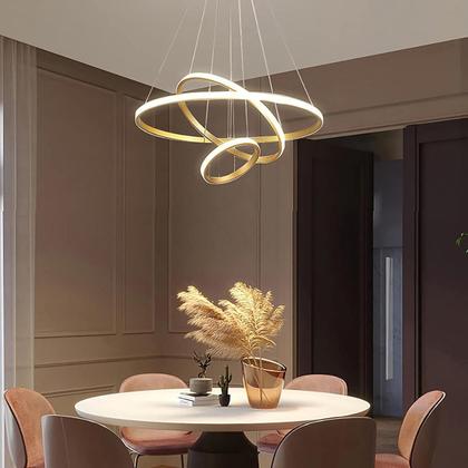 Imagem de Luminária LED 80 Watts 3 Anéis 115cm Altura Ajustável Lustre Pendente Suspenso Teto Gimpo KJDD-L-176