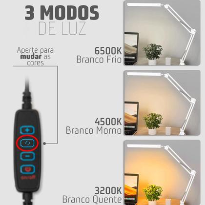 Imagem de Luminária Led Articulada 3 Modos E 10 Níveis C/ Base E Garra