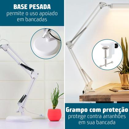 Imagem de Luminária Led Articulada 3 Modos E 10 Níveis C/ Base E Garra