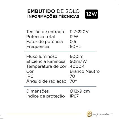 Imagem de Luminária Led Balizador Embutido De Solo 12W Bivolt Externo