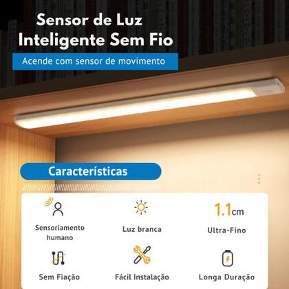 Imagem de Luminária Led Com Sensor Barra Parede Recarregavel Sem Fio