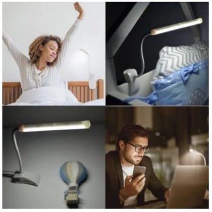 Imagem de Luminária LED Flexível de mesa p/ leitura com prendedor e cabo USB