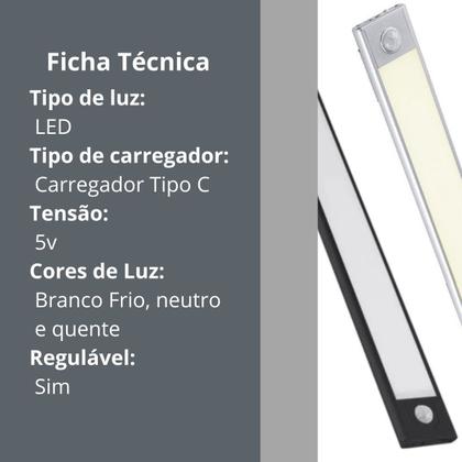 Imagem de Luminária LED Lâmpada Barra USB Recarregável Sensor 60cm