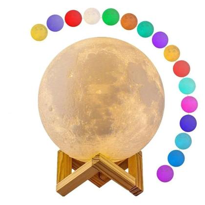 Imagem de Luminária LED  Lua Cheia Abajur 3D Quarto 7 Cores Decoração