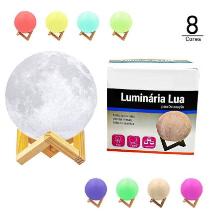 Imagem de Luminária LED  Lua Cheia Abajur 3D Quarto 7 Cores Decoração