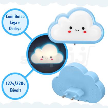 Imagem de Luminária Led Luz Noturna Abajur de Tomada Infantil bebê -NUVEM Nuvemzinha