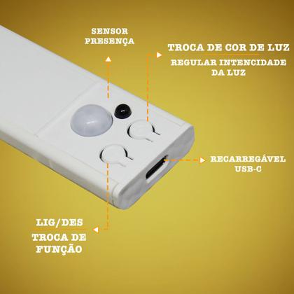 Imagem de Luminária Led Sensor Presença Dimerizável Recarregável 40cm