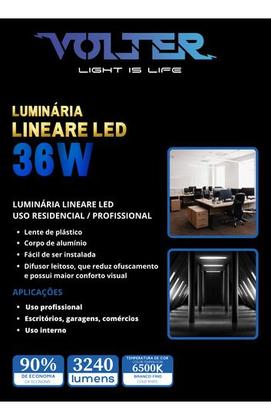 Imagem de Luminaria Led Sobrepor Linear 18w 6500k Bivolt 60cm Tubular