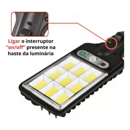 Imagem de Luminária Led Solar Poste Rua Parede Sensor 108 Led com Controle