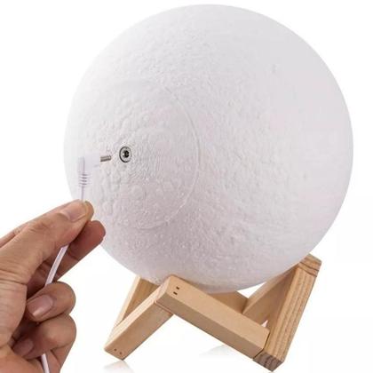 Imagem de Luminária Lua 3D Muda Cor Madeira Controle Remoto Lua