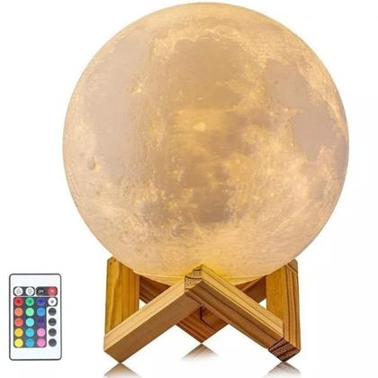Imagem de Luminária Lua 3D Muda Cor Suporte Madeira Remoto LUA Com CONTROLE