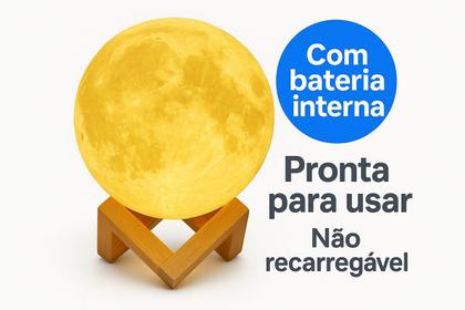 Imagem de Luminária Lua 3D Táctil  Abajur Decorativo com Efeito Lunar e Base de Madeira, Iluminação Aconchegante e Charmosa
