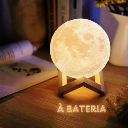 Imagem de Luminária Lua Cheia Abajur LED 3D Alto Relevo Realista com Base - Petrin