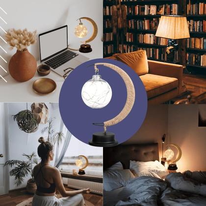 Imagem de Luminária Lua Crescente Decorativa com LED e Base Fixa