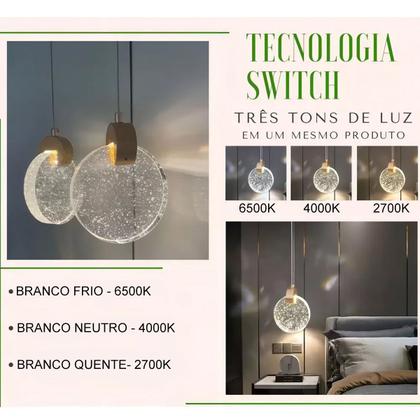 Imagem de Luminaria Lustre Pendente Disco Lua de Cristal com Bolinhas Led Iluminaçao Decoraçao Moderno Quarto Casa Cozinha Sala de Estar Ambiente Interno