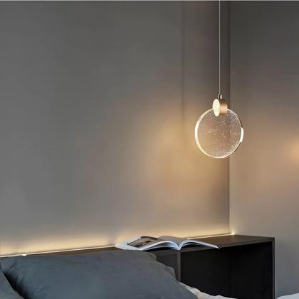 Imagem de Luminaria Lustre Pendente Disco Lua de Cristal com Bolinhas Led Iluminaçao Decoraçao Moderno Quarto Casa Cozinha Sala de Estar Ambiente Interno