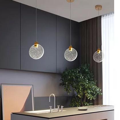 Imagem de Luminaria Lustre Pendente Disco Lua de Cristal com Bolinhas Led Iluminaçao Decoraçao Moderno Quarto Casa Cozinha Sala de Estar Ambiente Interno