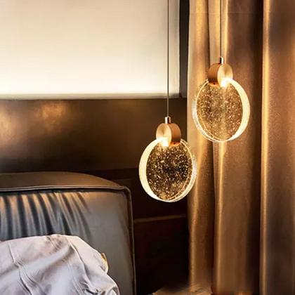 Imagem de Luminaria Lustre Pendente Disco Lua de Cristal com Bolinhas Led Iluminaçao Decoraçao Moderno Quarto Casa Cozinha Sala de Estar Ambiente Interno