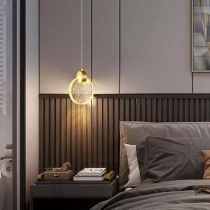 Imagem de Luminaria Lustre Pendente Disco Lua de Cristal com Bolinhas Led Iluminaçao Decoraçao Moderno Quarto Casa Cozinha Sala de Estar Ambiente Interno