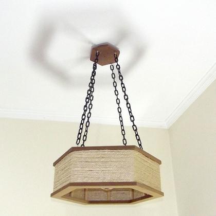 Imagem de Luminária Lustre Pendente Rústico Retro Madeira Sisal 35cm