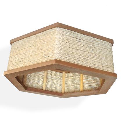 Imagem de Luminária Lustre Pendente Rústico Retro Madeira Sisal 35cm