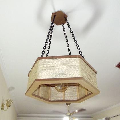 Imagem de Luminária Lustre Pendente Rústico Retro Madeira Sisal 35cm