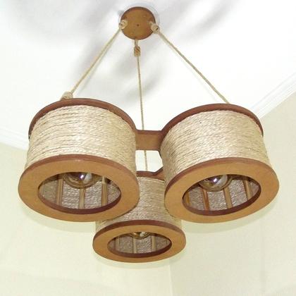 Imagem de Luminária Lustre Pendente Rústico Retro Madeira Sisal 35cm