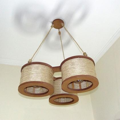 Imagem de Luminária Lustre Pendente Rústico Retro Madeira Sisal 35cm