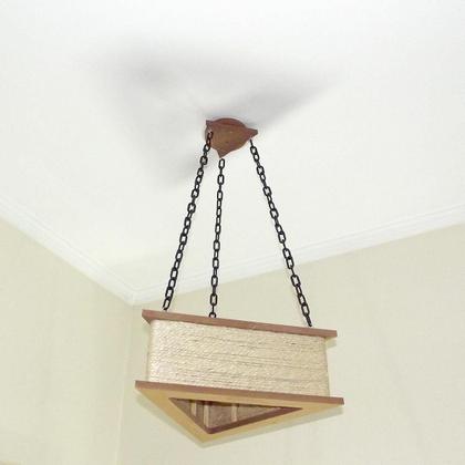 Imagem de Luminária Lustre Pendente Rústico Retro Madeira Sisal 35Cm