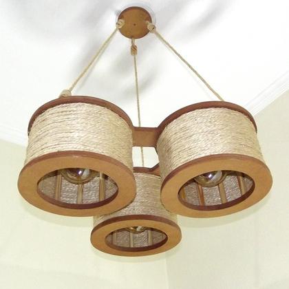Imagem de Luminária Lustre Pendente Rústico Retro Madeira Sisal 35Cm