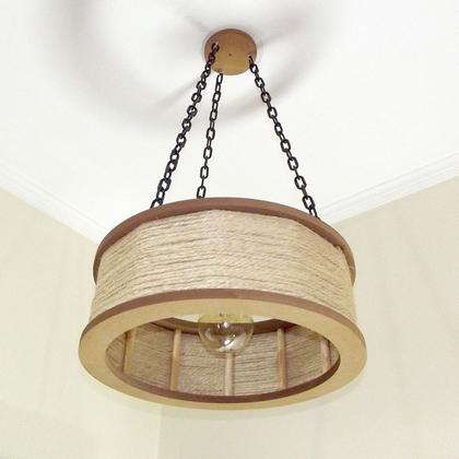 Imagem de Luminária Lustre Pendente Rústico Retro Madeira Sisal 60cm