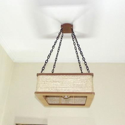 Imagem de Luminária Lustre Pendente Rústico Retro Madeira Sisal 60cm