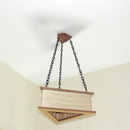 Imagem de Luminária Lustre Pendente Rústico Retro Madeira Sisal 60cm