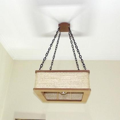 Imagem de Luminária Lustre Pendente Rústico Retro Madeira Sisal 60Cm
