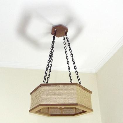 Imagem de Luminária Lustre Pendente Rústico Retro Madeira Sisal 60Cm