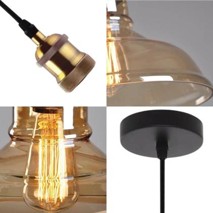Imagem de Luminária Lustre Pendente Teto 28x22cm Vidro Âmbar Industrial Retrô Vintage E27 Gimpo KJDD-E-188
