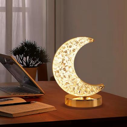 Imagem de Luminária Luxuosa Meia Lua Abajur Touch Cristal 3D Carrega USB, 3 Intensidades De Cores TB082103