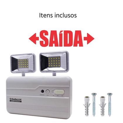 Imagem de Luminária Luz de Emergência Iluminação Autônoma Empalux 2 Faróis 8w 1200 Lúmens Branco Frio Bivolt