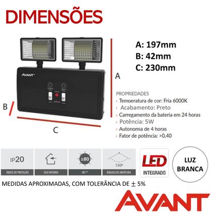 Imagem de Luminaria Luz Emergencia Bloco Preta 5w 6000K 80 Leds Bivolt