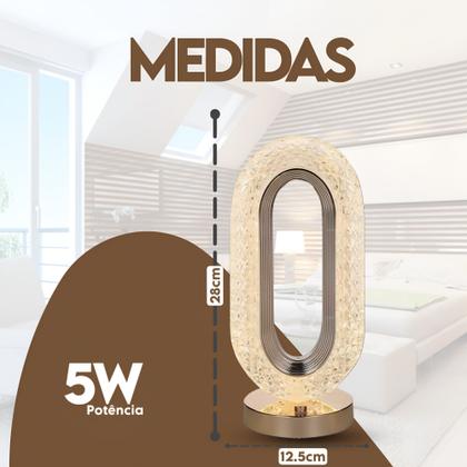 Imagem de Luminaria Mesa Abajur Cristal Touch Led 3 Cores Recarregável